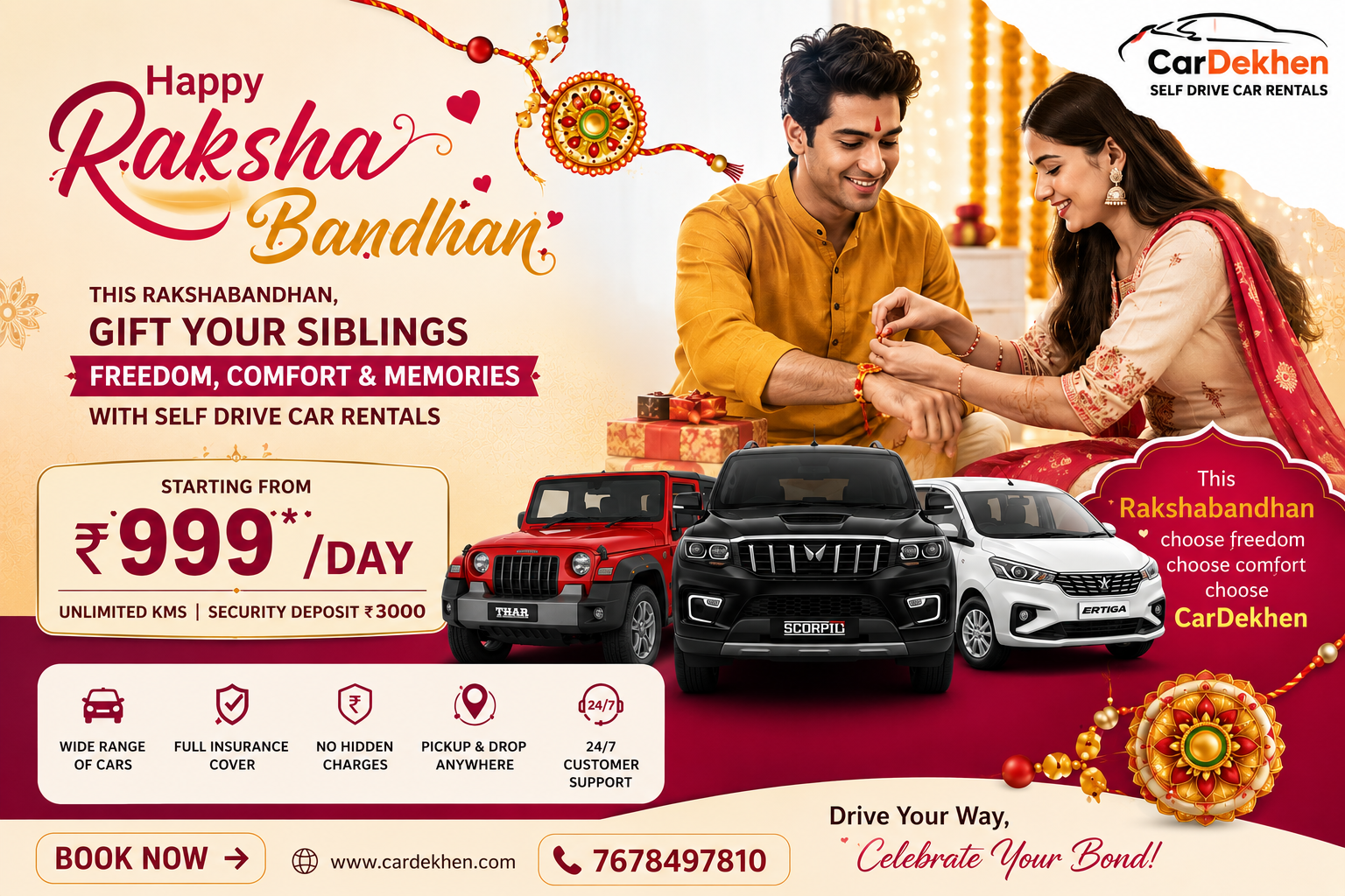 CarDekhen se Self Drive Car lo, aur apno ke saath tyohar manao!